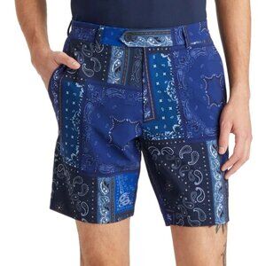 G/FORE Blue Paisley Patchwork Golf Shorts Size 30 Designer Stretch